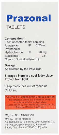 Prazonal 0.25/20 Mg Tablet 10