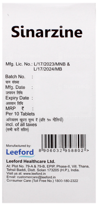 Sinarzine Tablet 10