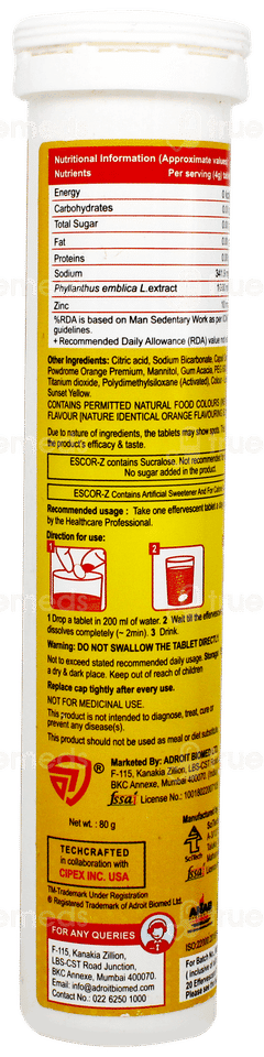 Escor Z Orange Flavour Sugar Free Effervescent Tablet 20 Escor Z Orange Flavour Sugar Free Effervescent Tablet 20