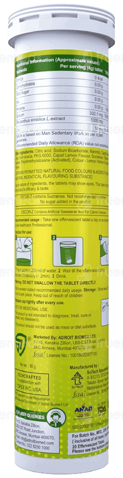 Escor Z Lime And Lemon Flavour Sugar Free Effervescent Tablet 20