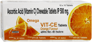 Omega Vit Ce Orange Flavour Chewable Tablet 10
