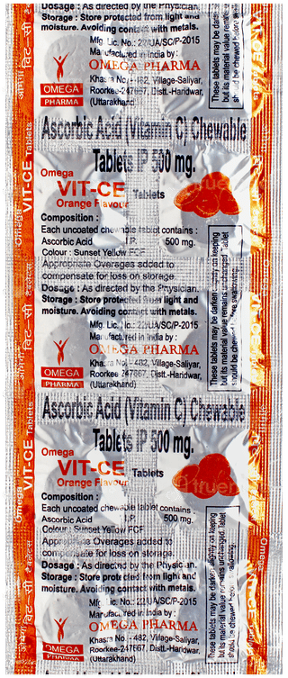 Omega Vit Ce Orange Flavour Chewable Tablet 10