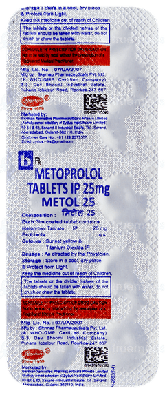 Metol 25 Tablet 10 Metol 25 Tablet 10