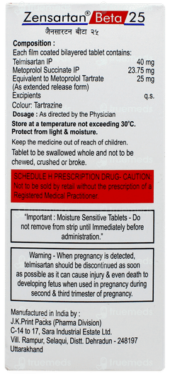 Zensartan Beta 25 Tablet 10 Zensartan Beta 25 Tablet 10