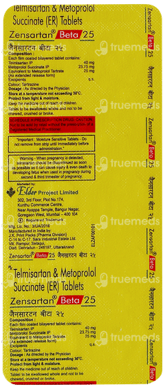 Zensartan Beta 25 Tablet 10 Zensartan Beta 25 Tablet 10