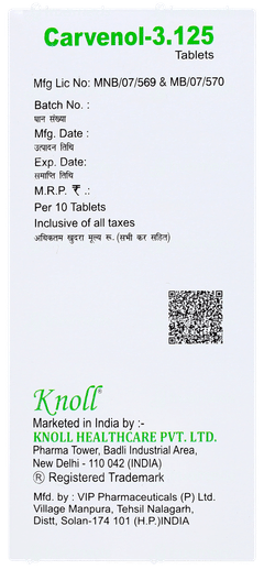 Carvenol 3.125 Tablet 10 Carvenol 3.125 Tablet 10