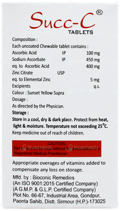 Succ C Orange Flavour Chewable Tablet 15 Succ C Orange Flavour Chewable Tablet 15