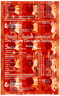 Succ C Orange Flavour Chewable Tablet 15 Succ C Orange Flavour Chewable Tablet 15