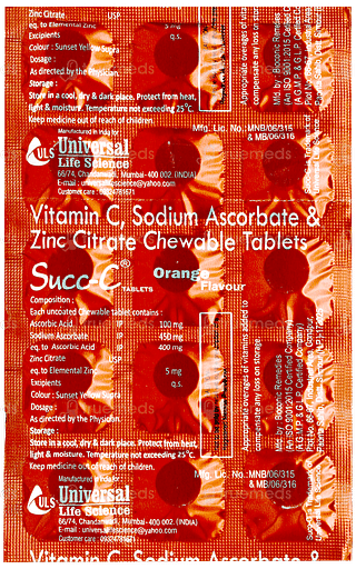 Succ C Orange Flavour Chewable Tablet 15