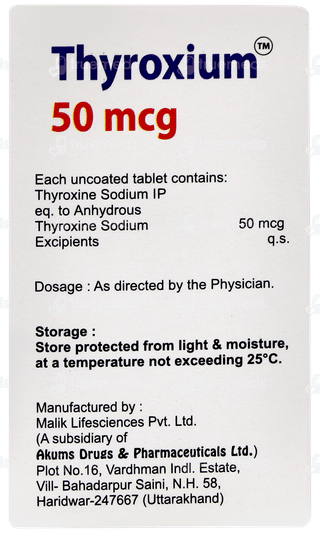 Thyroxium 50mcg Tablet 120