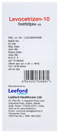 Levocetrizen 10 Tablet 10 Levocetrizen 10 Tablet 10