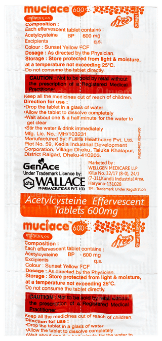 Muciace 600 Orange Flavour Sugar Free Effervescent Tablet 10