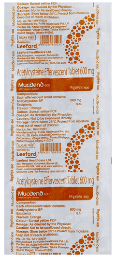 Mucoend 600 Orange Flavour Sugar Free Effervescent Tablet 10