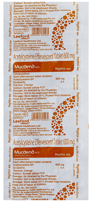 Mucoend 600 Orange Flavour Sugar Free Effervescent Tablet 10