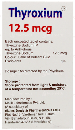Thyroxium 12.5mcg Tablet 120 Thyroxium 12.5mcg Tablet 120