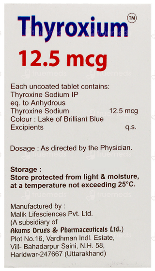 Thyroxium 12.5mcg Tablet 120
