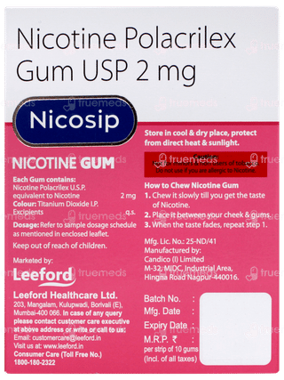 Nicosip 2mg Mint Flavour Sugar Free Nicotine Gums 10