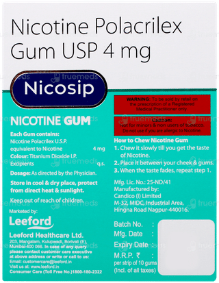 Nicosip 4mg Mint Flavour Sugar Free Nicotine Gums 10