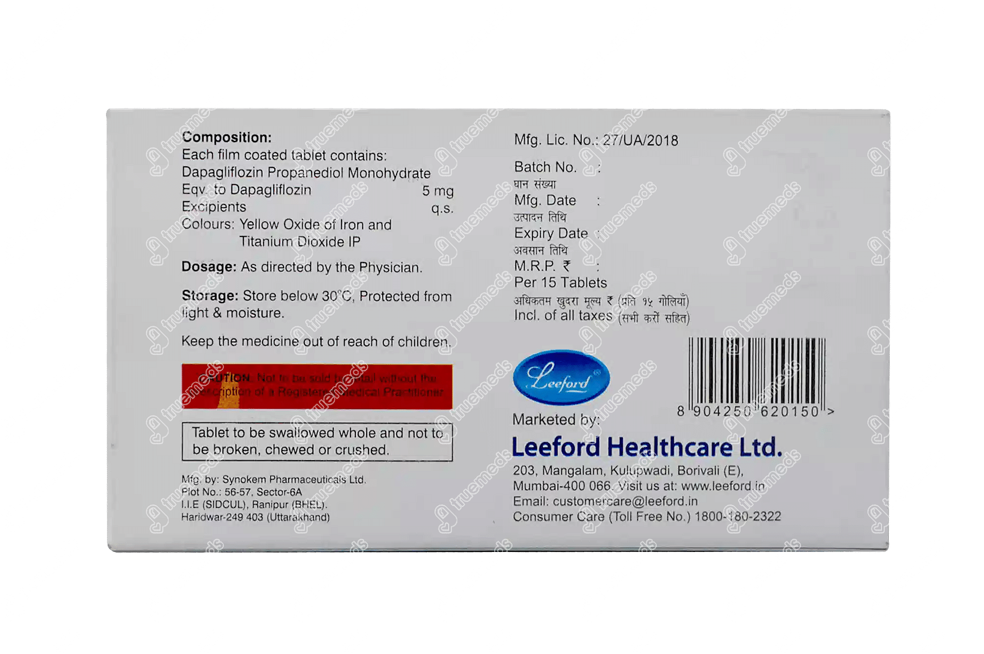 Dapaford 5 MG | Order Dapaford 5 MG Tablet Online at Truemeds