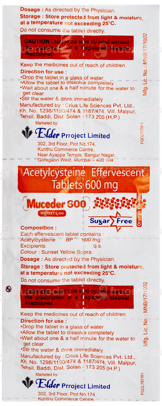 Muceder 600 Orange Flavour Sugar Free Effervescent Tablet 10