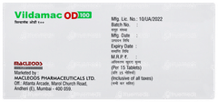 Vildamac Od 100 Tablet 15 Vildamac Od 100 Tablet 15