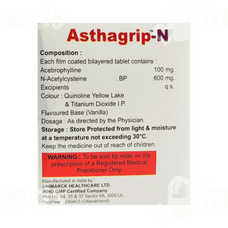 Asthagrip N 100/600 MG Tablet 10