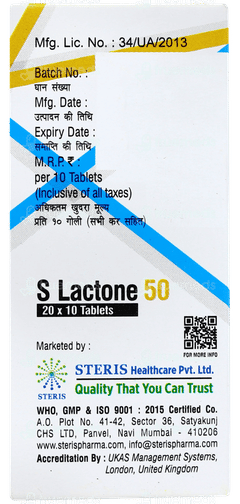 S Lactone 50 Tablet 10 S Lactone 50 Tablet 10