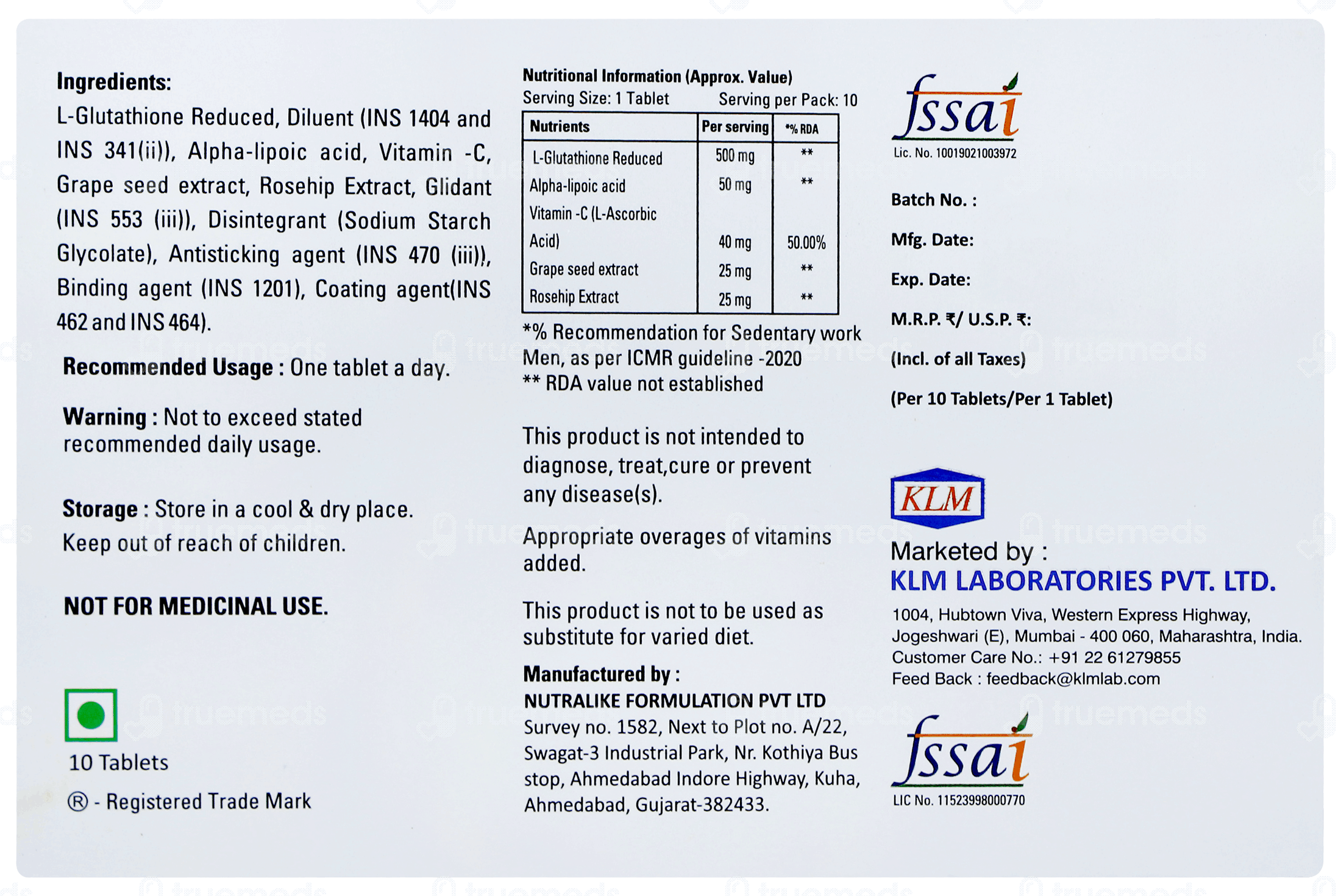 glutathione rda value Glutaderm Plus Tablet 10 - Uses, Side Effects, Dosage, Price SIZE:70ml Vitamin B12 Injection in Anti Oxidants