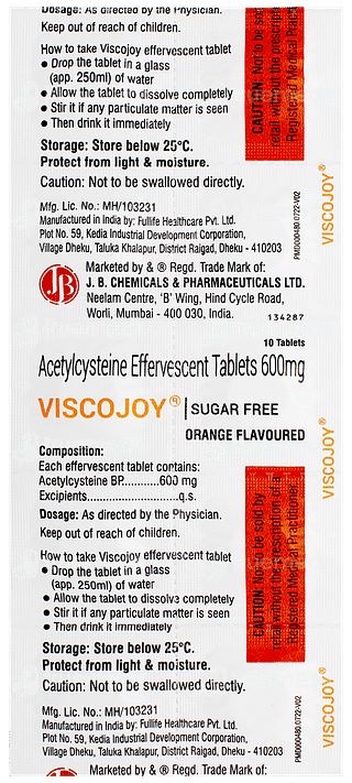 Viscojoy Orange Flavoured Sugar Free Effervescent Tablet 10