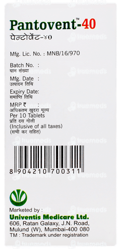 Pantovent 40 Tablet 10 Pantovent 40 Tablet 10