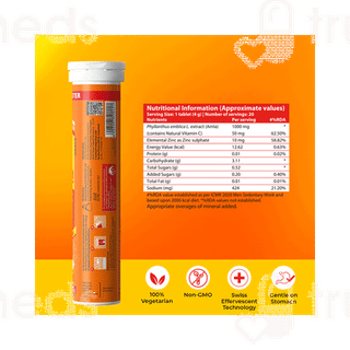Fast&up Charge Natural Vitamin C From Amla Extract & Zinc Orange Flavour Effervescent Tablet 20