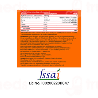 Fast&up Charge Natural Vitamin C From Amla Extract & Zinc Orange Flavour Effervescent Tablet 20