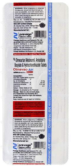 Olmevac Ah 40/5/12.5 Tablet 10 Olmevac Ah 40/5/12.5 Tablet 10