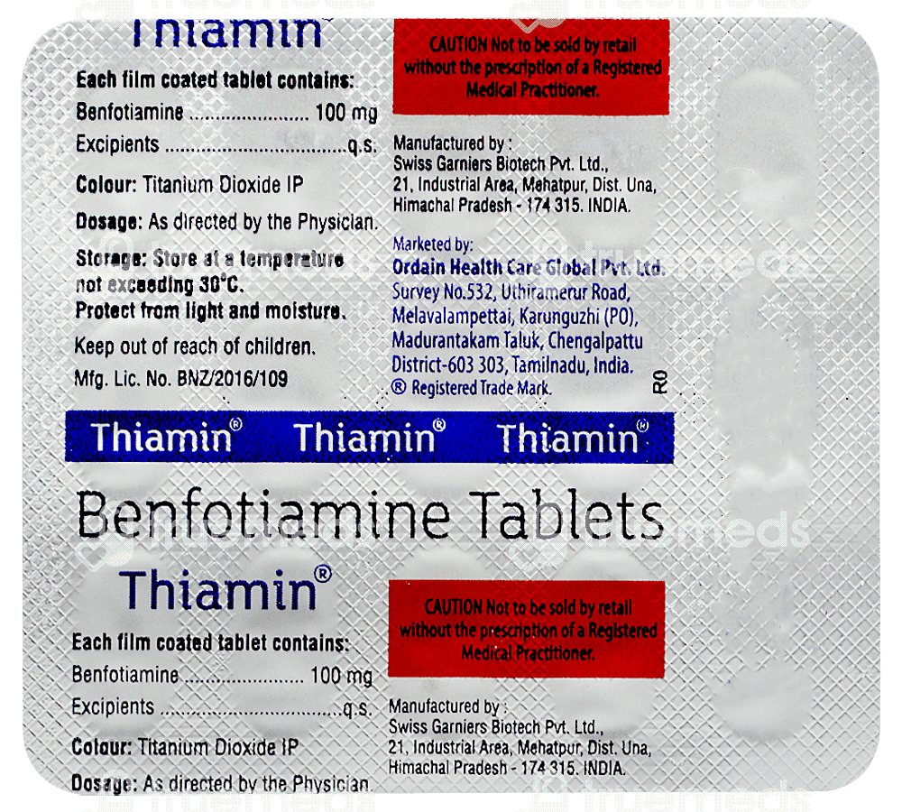 Thiamin 100 Mg Tablet 15 Uses Side Effects Dosage Price Truemeds