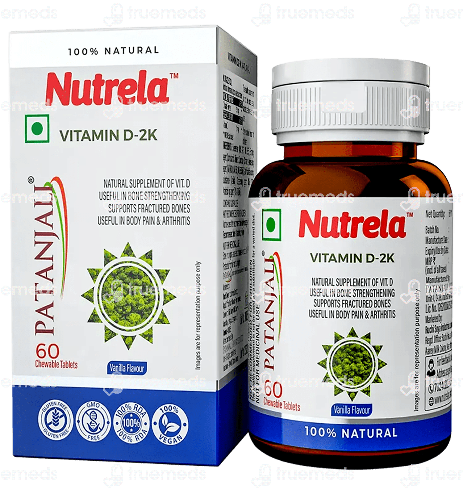 Patanjali Nutrela Vitamin D 2k Vanilla Chewable Tablet 60 Uses, Side