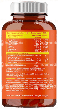 Carbamide Forte Vitamin C From Amla Extract 1000mg + Zinc Tablet 120