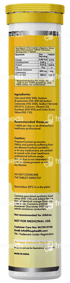 Fixuphealth Calcium & Vitamin D3 Orange Flavour Effervescent Tablet 20