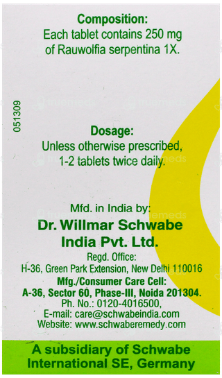 Dr Willmar Schwabe Rauwolfia Serpentina 1x Mt Tablet 20gm