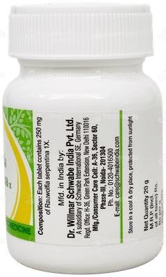 Dr Willmar Schwabe Rauwolfia Serpentina 1x Mt Tablet 20gm