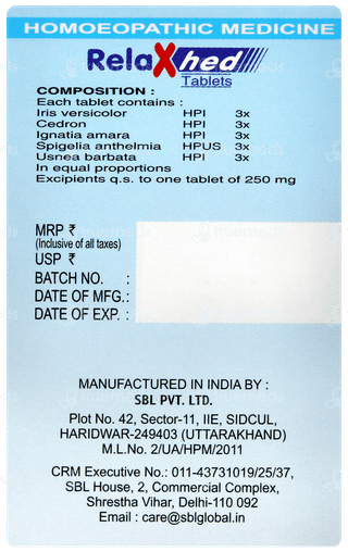 Sbl Relaxhed Tablet 25gm