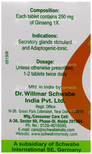 Dr Willmar Schwabe Ginseng 1X Mt Tablet 20Gm