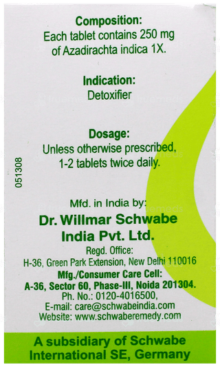 Dr Willmar Schwabe India Azadirachta Indica 1x Mt Tablet 20 GM