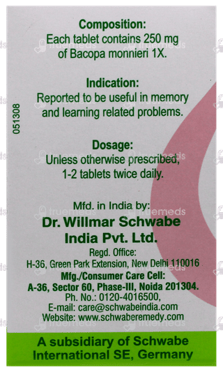 Dr Willmar Schwabe Bacopa Monnieri 1x Mt Tablet 20gm
