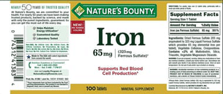 Natures Bounty Iron 65 MG Tablet 100
