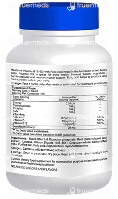 Healthvit Vitamin B12 + D With Folic Acid Tablet 60