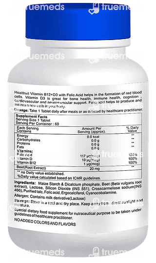 Healthvit Vitamin B12 And D Folic Acid Tablet 60