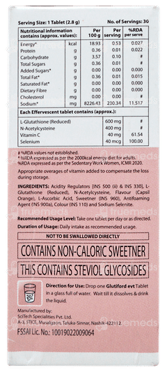 Glutiford Evt Orange Flavour Without Sugar Effervescent Tablet 15