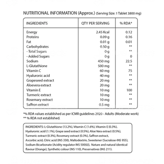 Pure Nutrition Glutathione 500 Mg Orange Flavour Effervescent Tablet 15 - Uses, Side Effects, Dosage, Price
