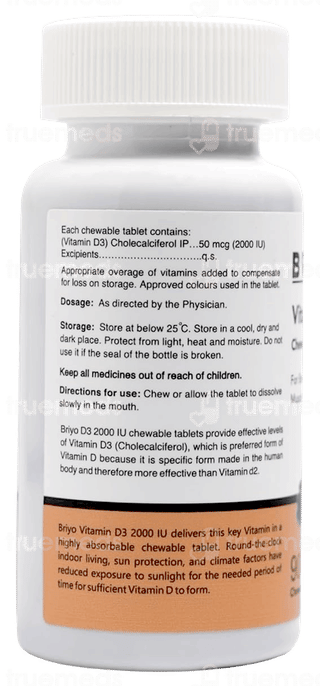 Briyo Vitamin D3 2000 Iu Natural Grape Flavour Chewable Tablet 90