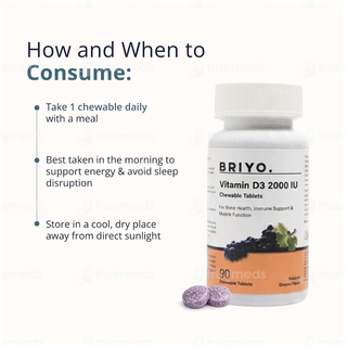Briyo Vitamin D3 2000 Iu Natural Grape Flavour Chewable Tablet 90